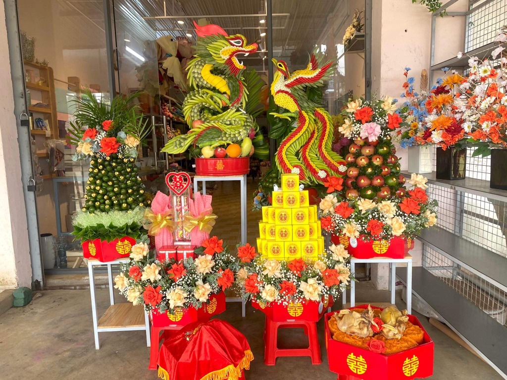 Trang trí mâm quả Rồng Phụng Phước an